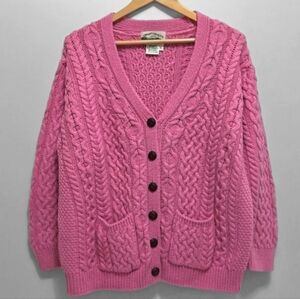 Aran Crafts Merino Wool Fisherman Cable Knit Button Sweater Cardigan Ireland XL